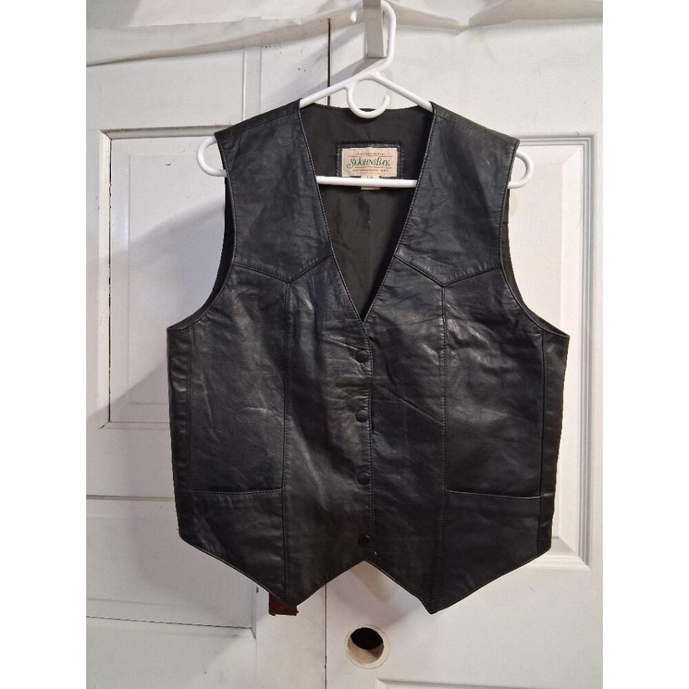 Mens Black Leather Western Style Vest By St. Johns Bay Genuine Leather Size Larg